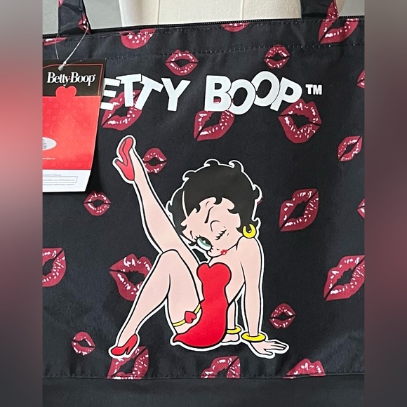 Betty Boop Canvas Tote Bag with Coin Purse Red Lips Super Cute! - Picture 3 of 11